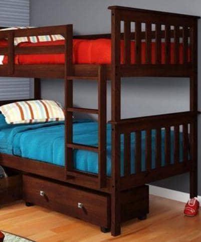 Elijah Cappuccino Bunk Bed with Storage Drawers Custom Kids Furniture