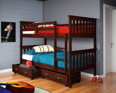 Elijah Cappuccino Bunk Bed with Storage Drawers Custom Kids Furniture