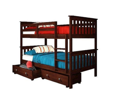 Elijah Cappuccino Bunk Bed with Storage Drawers Custom Kids Furniture
