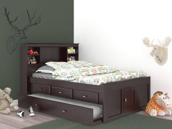 Elizabeth Espresso Full Size Captains Bed with Storage Drawers Custom Kids Furniture