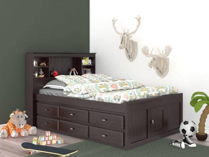 Elizabeth Espresso Full Size Captains Bed with Storage Drawers Custom Kids Furniture