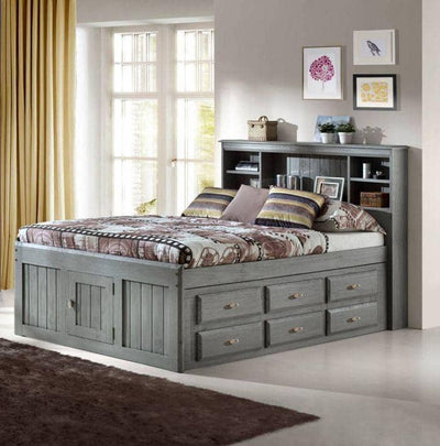 Elizabeth Gray Full Size Captains Bed with Storage Drawers Custom Kids Furniture