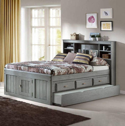 Elizabeth Gray Full Size Captains Bed with Storage Drawers Custom Kids Furniture