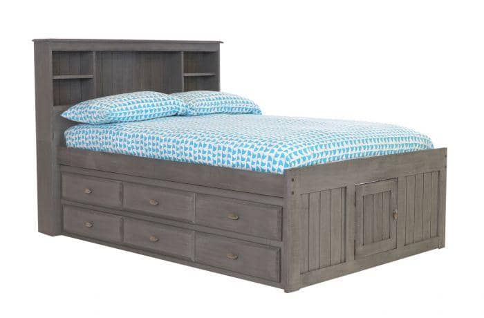 Elizabeth Gray Full Size Captains Bed with Storage Drawers Custom Kids Furniture