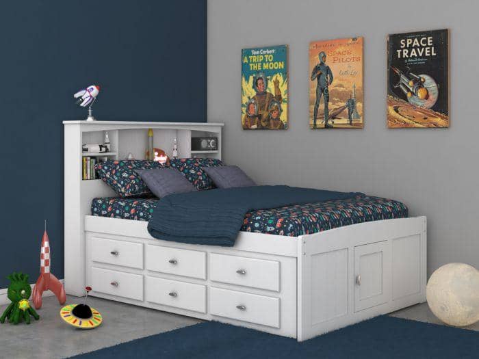 Elizabeth White Full Size Captains Bed with Storage Drawers Custom Kids Furniture
