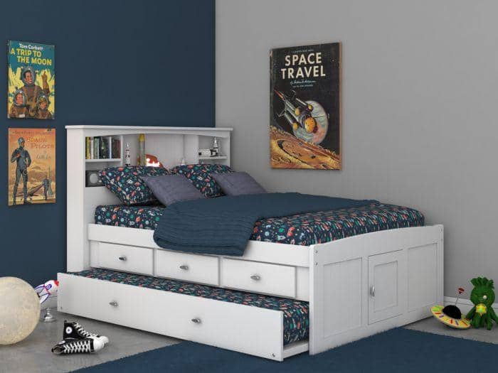 Elizabeth White Full Size Captains Bed with Storage Drawers Custom Kids Furniture