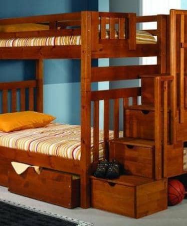 Elliot Honey Bunk Bed with Stairs and Shelves Custom Kids Furniture