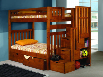 Elliot Honey Bunk Bed with Stairs and Shelves Custom Kids Furniture