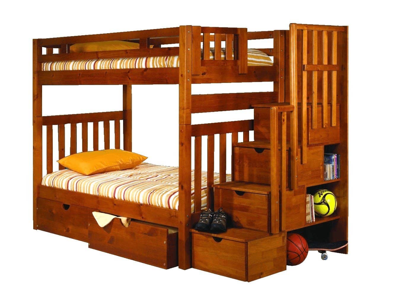 Elliot Honey Bunk Bed with Stairs and Shelves Custom Kids Furniture