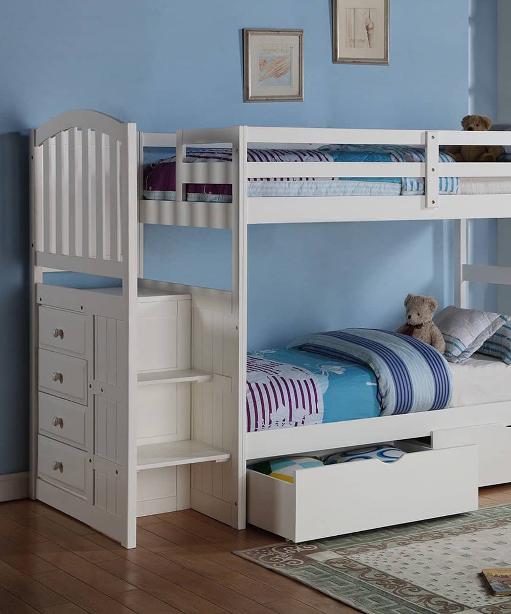 Emily White Twin over Full Bunk Bed with Stairs Custom Kids Furniture