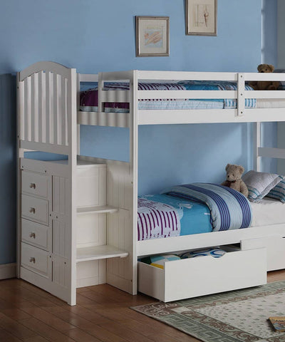 Emily White Twin over Full Bunk Bed with Stairs Custom Kids Furniture