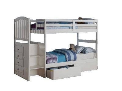Emily White Twin over Full Bunk Bed with Stairs Custom Kids Furniture