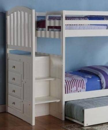 Emily White Twin over Full Bunk Bed with Stairs & Trundle Custom Kids Furniture