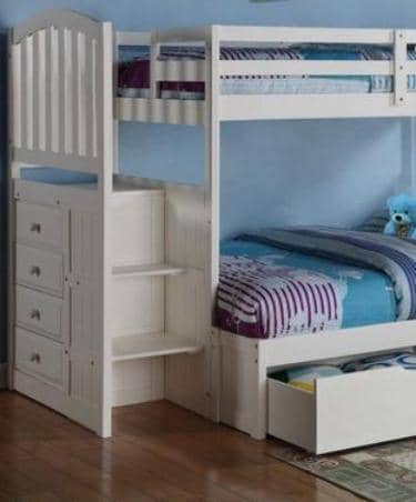 Emily White Twin over Full Bunk Bed with Stairs and Storage Custom Kids Furniture