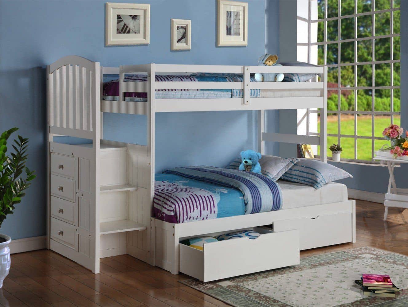 Emily White Twin over Full Bunk Bed with Stairs and Storage Custom Kids Furniture