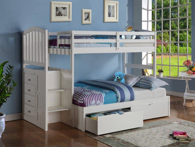 Emily White Twin over Full Bunk Bed with Stairs and Storage Custom Kids Furniture