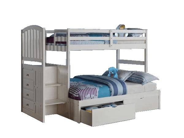 Emily White Twin over Full Bunk Bed with Stairs and Storage Custom Kids Furniture