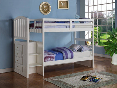 Eva White Twin Bunk Bed with Stairs Custom Kids Furniture