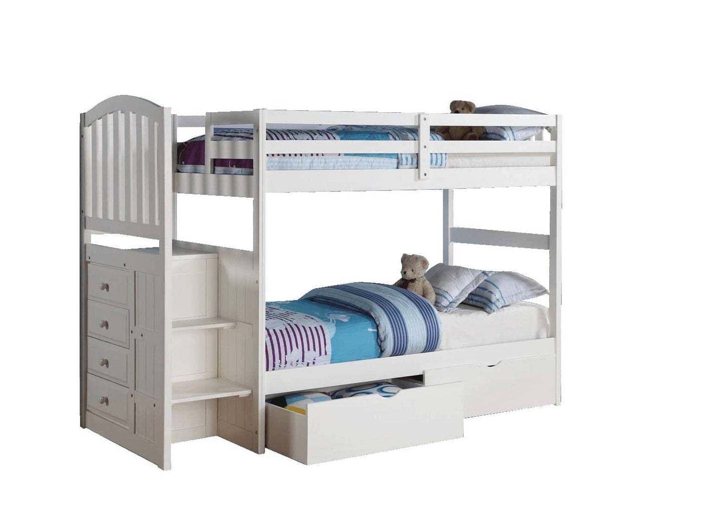 Eva White Twin Bunk Bed with Stairs and Storage Custom Kids Furniture