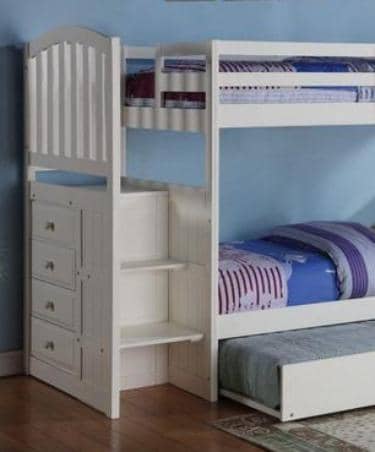 Eva White Twin Bunk Bed with Trundle Custom Kids Furniture