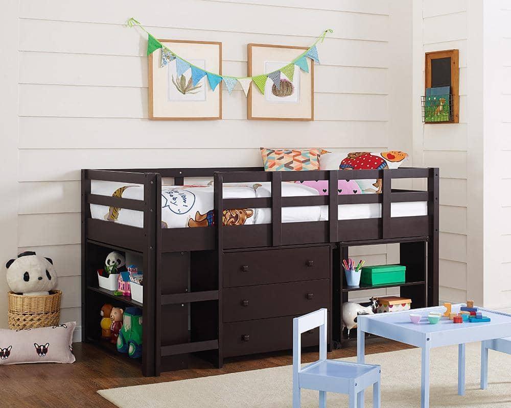 Gabriel Espresso Loft Bed with Desk and Dresser in One Custom Kids Furniture