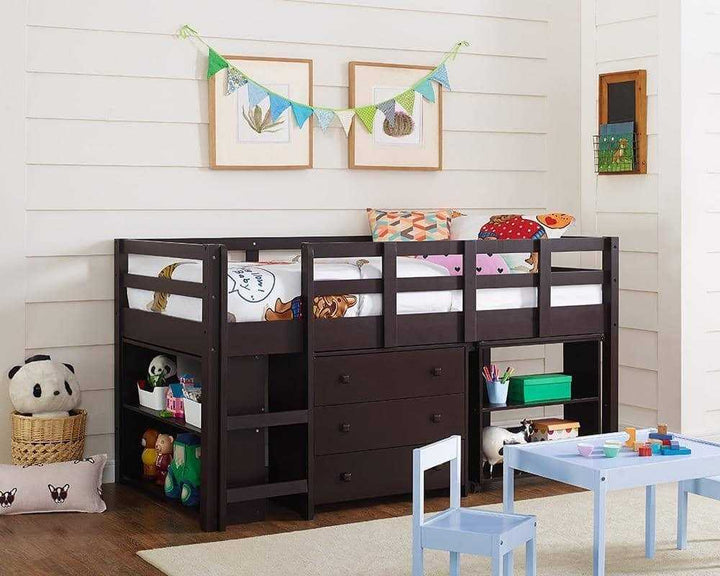 Gabriel Espresso Loft Bed with Desk and Dresser in One  Custom Kids  Furniture