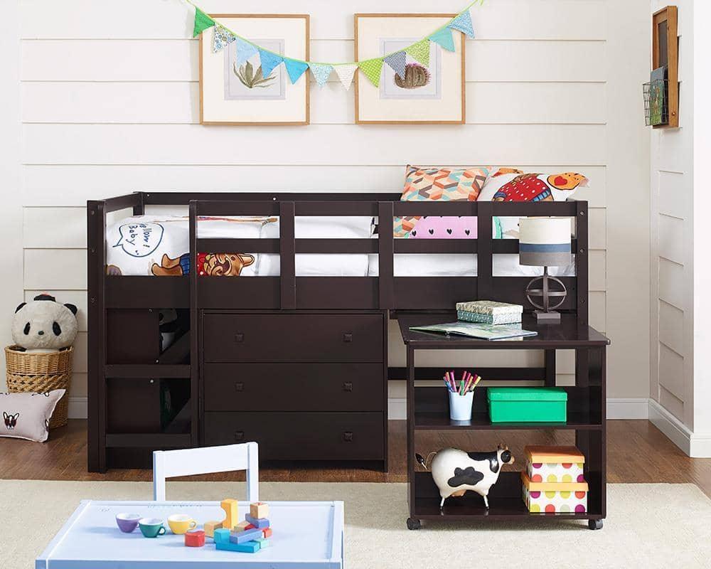 Gabriel Espresso Loft Bed with Desk and Dresser in One Custom Kids Furniture