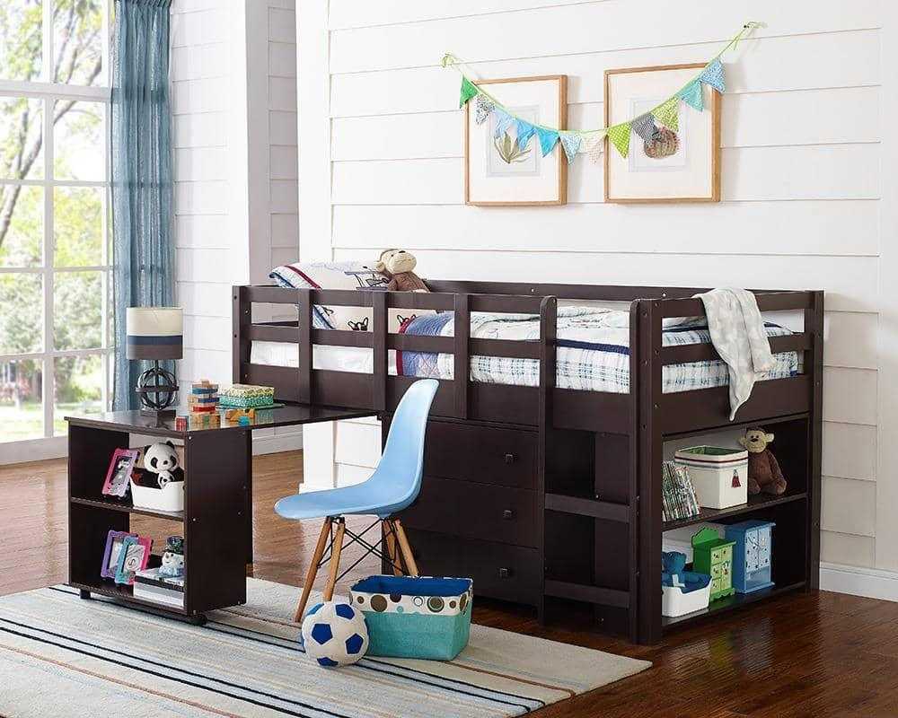 Gabriel Espresso Loft Bed with Desk and Dresser in One – Custom