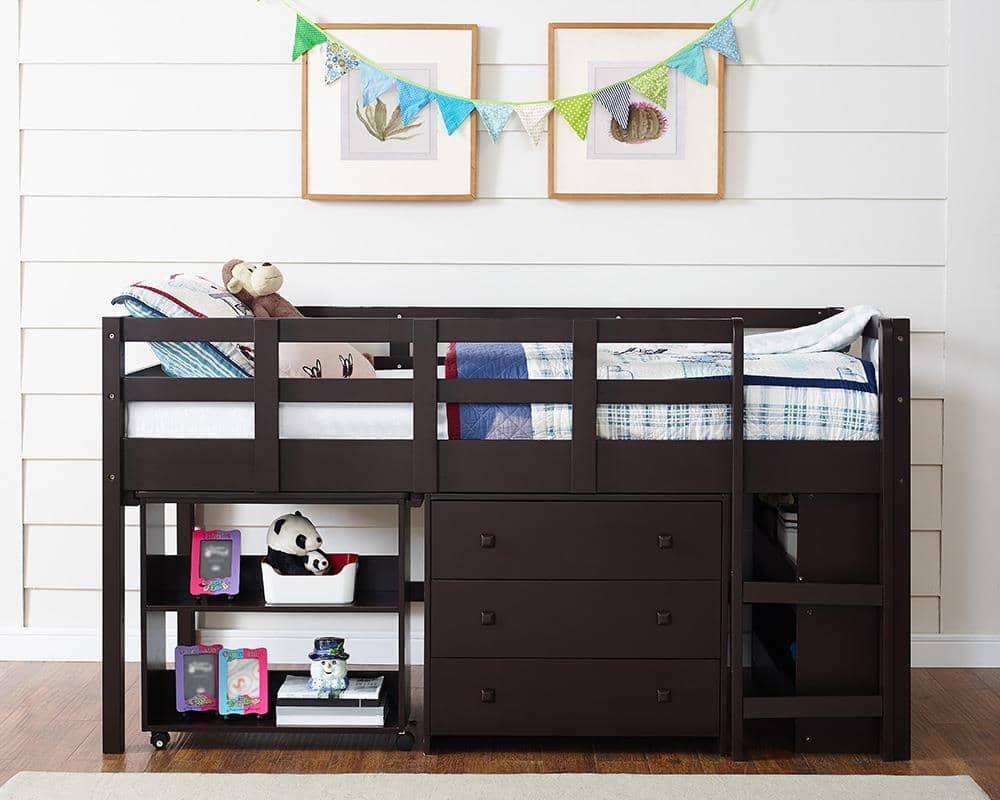 Gabriel Espresso Loft Bed with Desk and Dresser in One Custom Kids Furniture