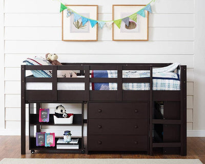 Gabriel Espresso Loft Bed with Desk and Dresser in One Custom Kids Furniture