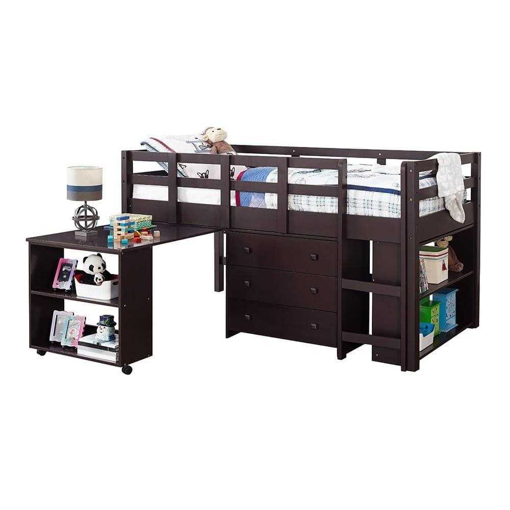 Gabriel Espresso Loft Bed with Desk and Dresser in One – Custom Kids  Furniture
