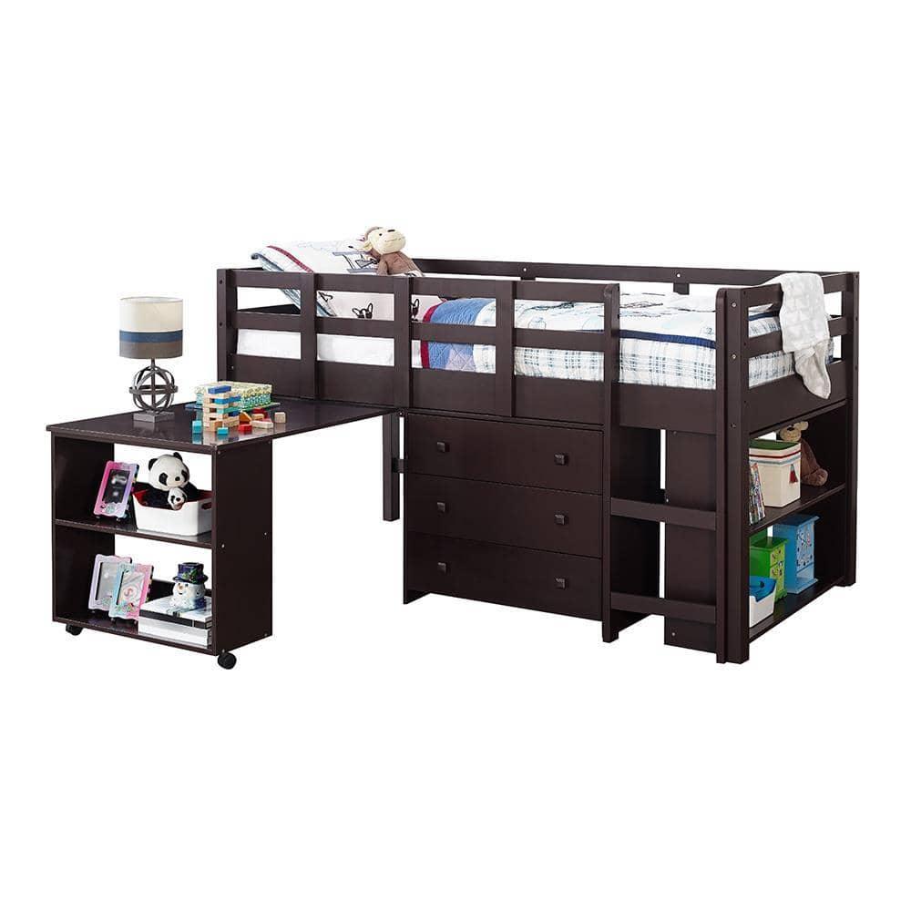 Gabriel Espresso Loft Bed with Desk and Dresser in One Custom Kids Furniture