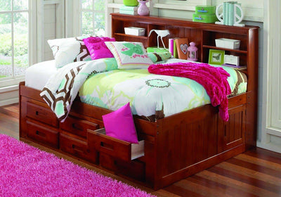 Grace Full Daybed with Bookcase Headboard, Trundle, and Three Storage Drawers Custom Kids Furniture