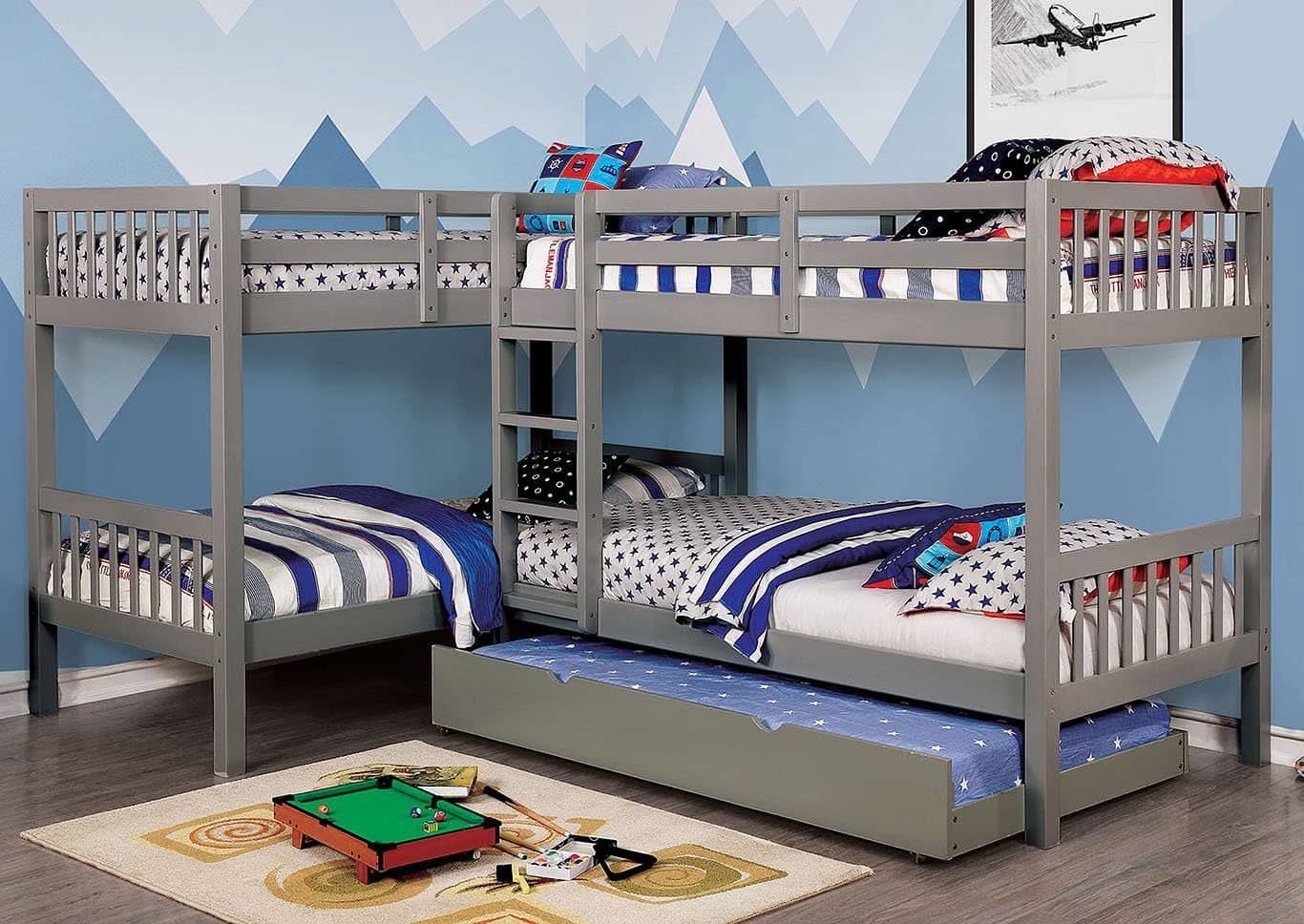 Hannah Grey Corner Quadruple Bunk Bed Custom Kids Furniture