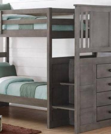 Harrison Grey Twin Bunk Bed with Stairs Custom Kids Furniture