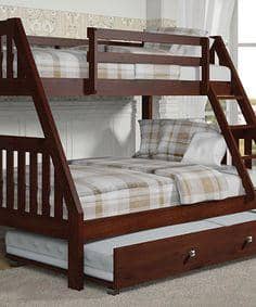 Ian Modern Dark Wood Twin over Full Bunk Bed with Trundle Custom Kids Furniture