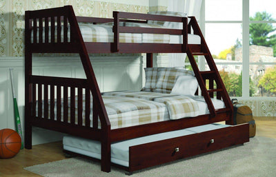 Ian Modern Dark Wood Twin over Full Bunk Bed with Trundle Custom Kids Furniture