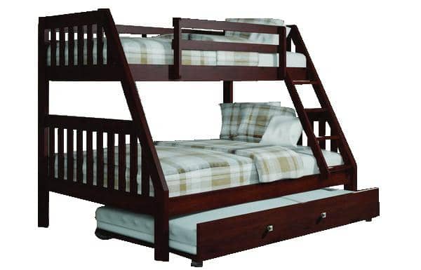 Ian Modern Dark Wood Twin over Full Bunk Bed with Trundle Custom Kids Furniture