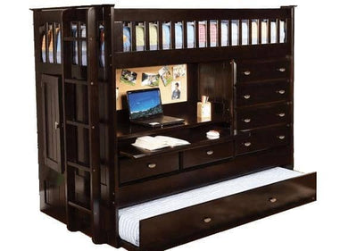 Kendall Cappuccino Loft Bed with Desk, Dresser, Trundle in One Custom Kids Furniture