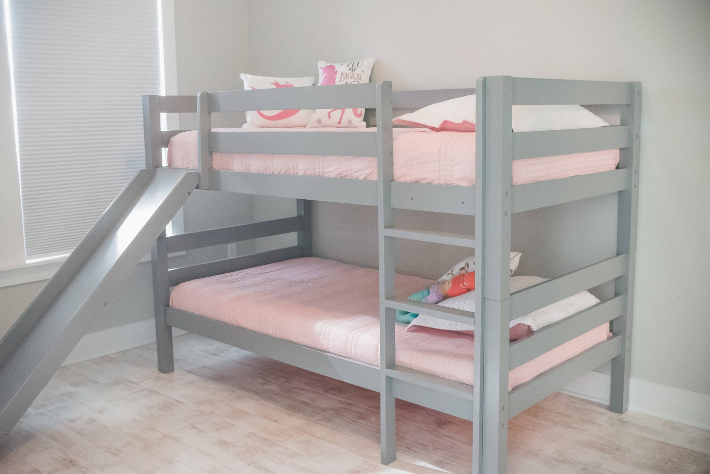 Kinsley Gray Wooden Bunk Bed with Slide Custom Kids Furniture