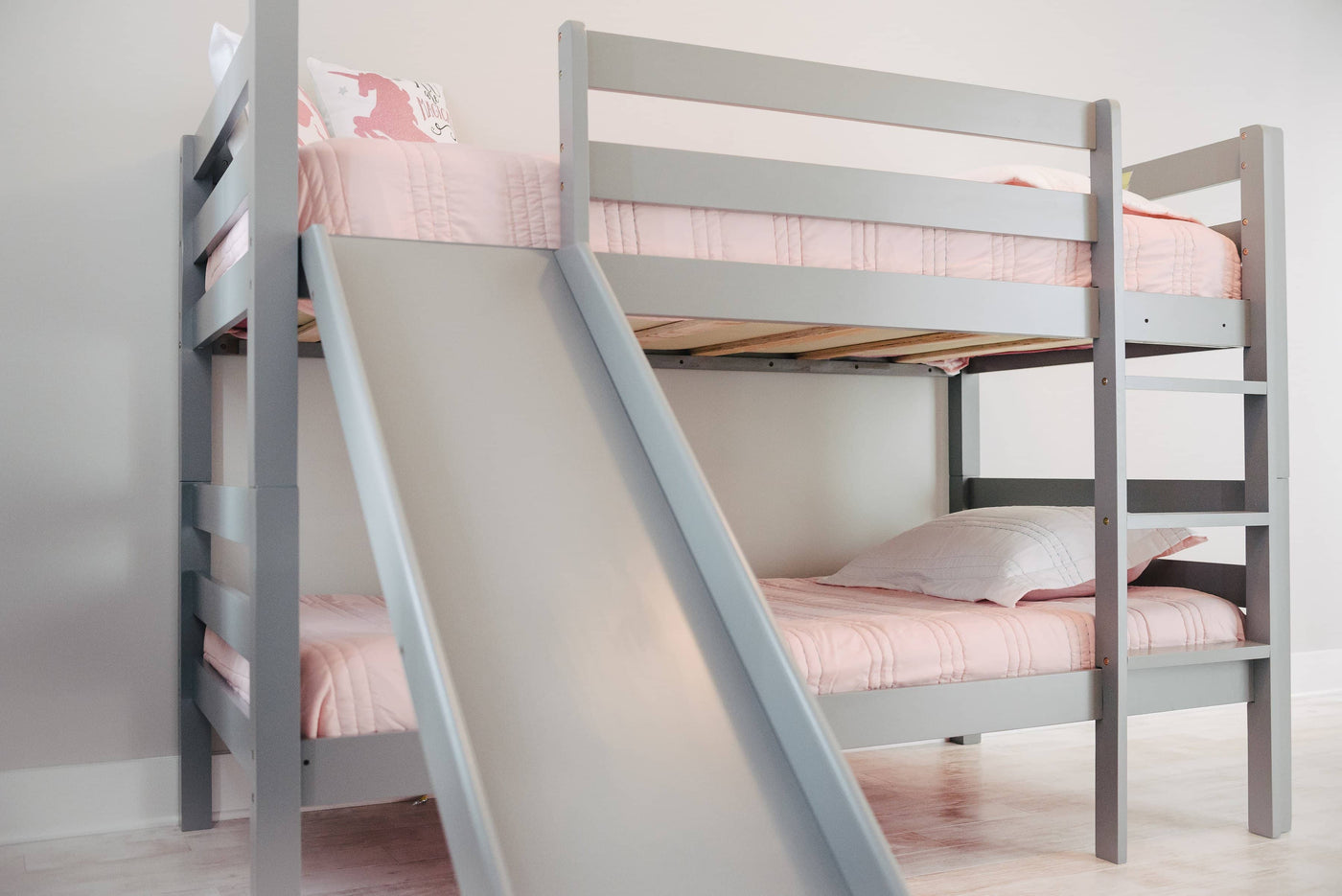 Kinsley Gray Wooden Bunk Bed with Slide Custom Kids Furniture