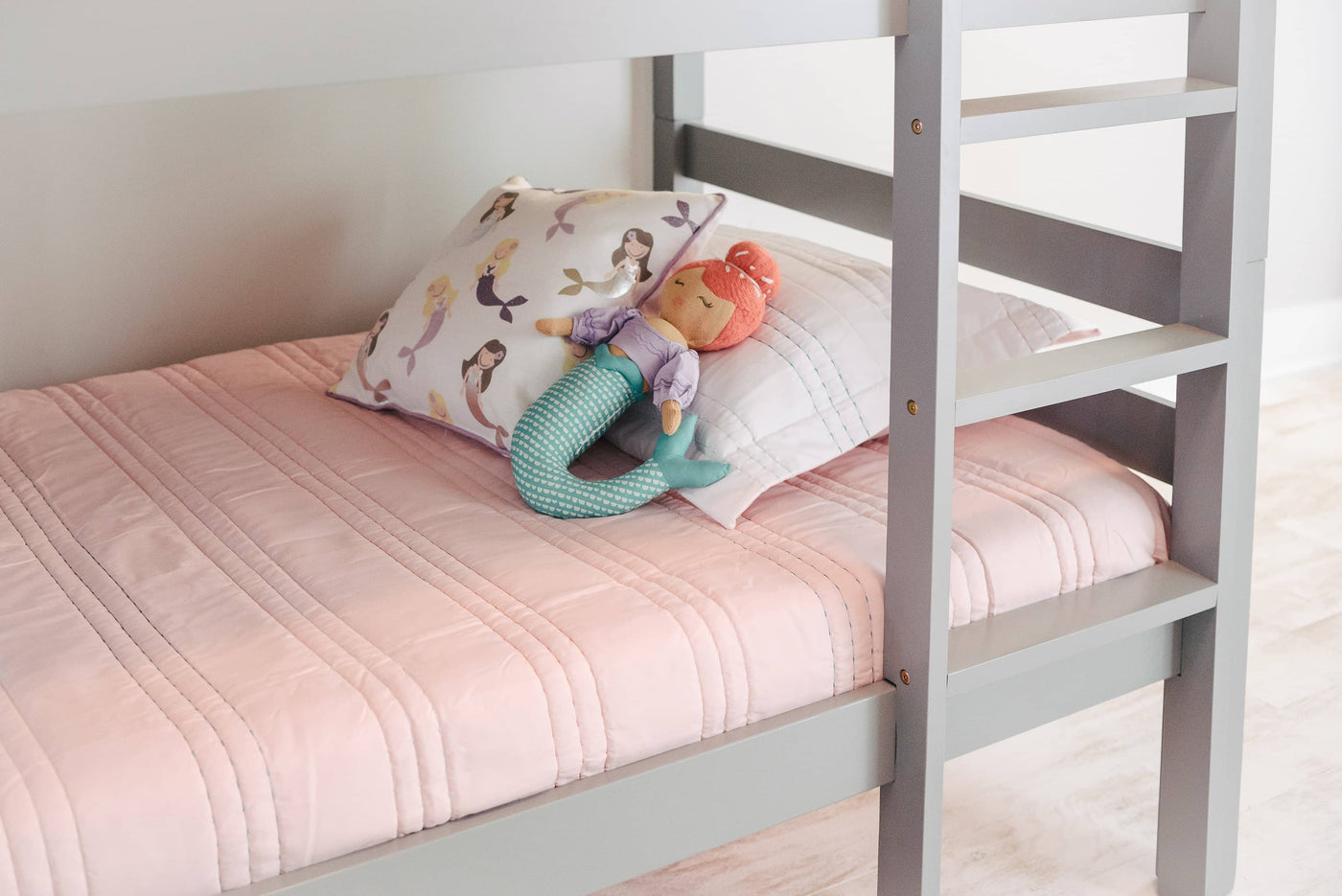Kinsley Gray Wooden Bunk Bed with Slide Custom Kids Furniture
