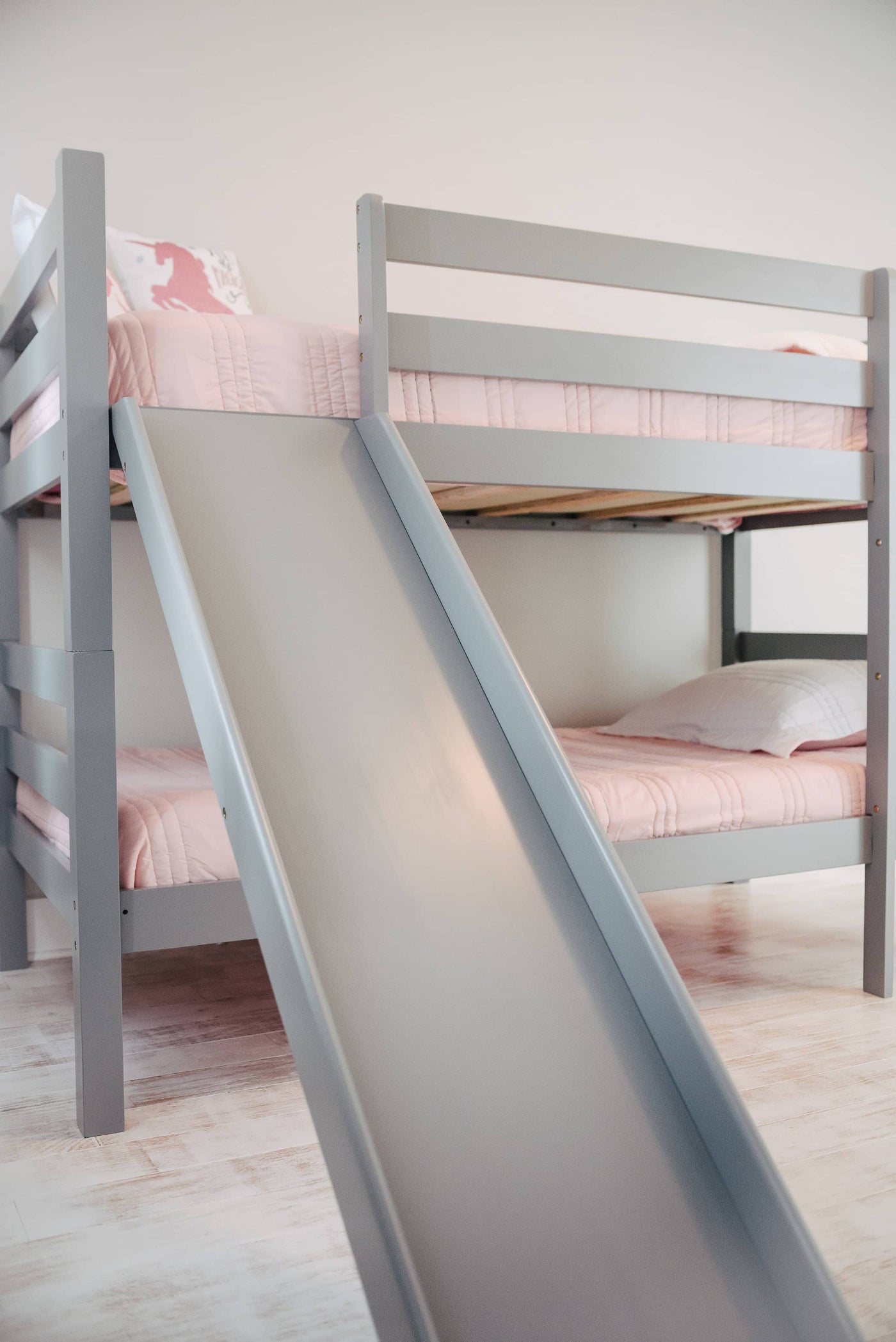 Kinsley Gray Wooden Bunk Bed with Slide Custom Kids Furniture