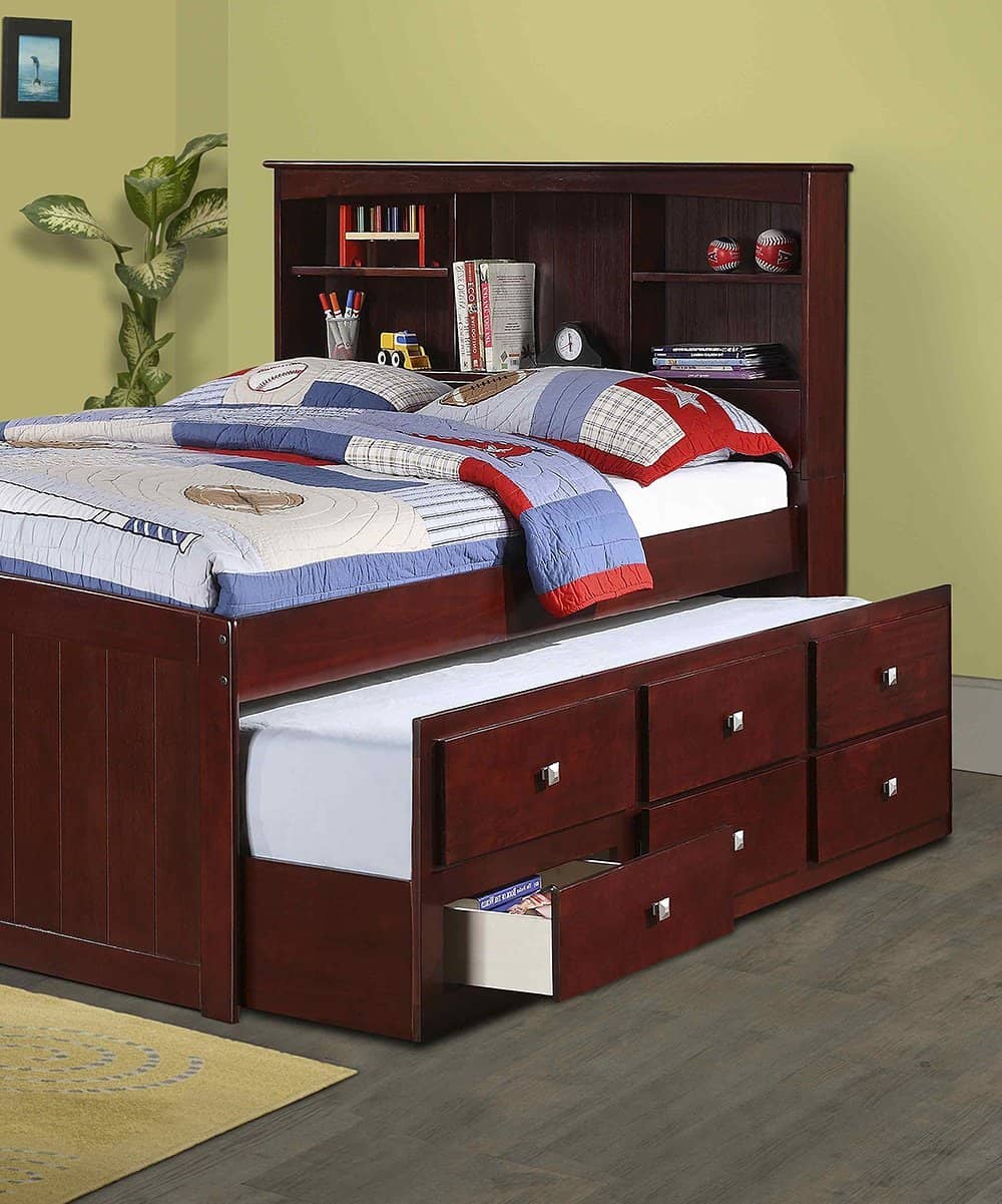 Landon Full Captains Bed with Bookcase Headboard Custom Kids Furniture