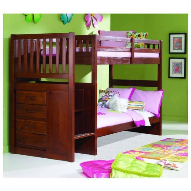 Layla Merlot Bunk Bed with Stairs Custom Kids Furniture
