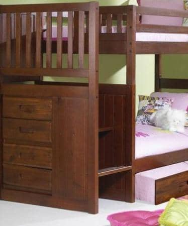 Layla Merlot Bunk Bed with Stairs and Trundle Custom Kids Furniture