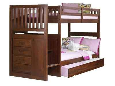 Layla Merlot Bunk Bed with Stairs and Trundle Custom Kids Furniture