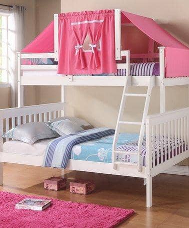 Liliana White Twin over Full Bunk Bed with Pink Tent Custom Kids Furniture