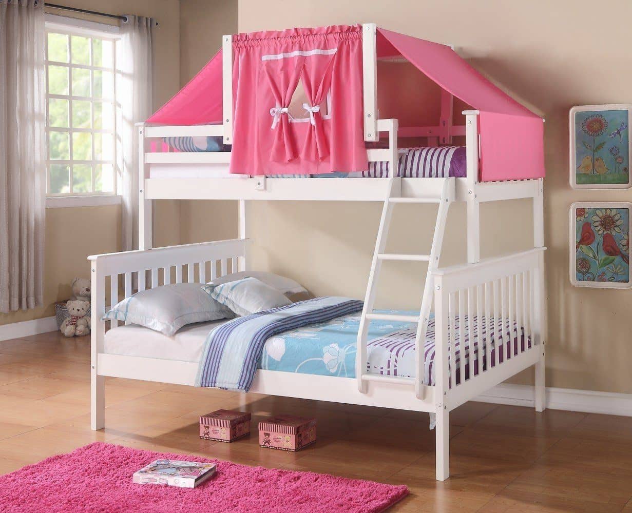 Liliana White Twin over Full Bunk Bed with Pink Tent Custom Kids Furniture