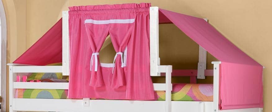 Liliana White Twin over Full Bunk Bed with Pink Tent / Custom Kids Furniture